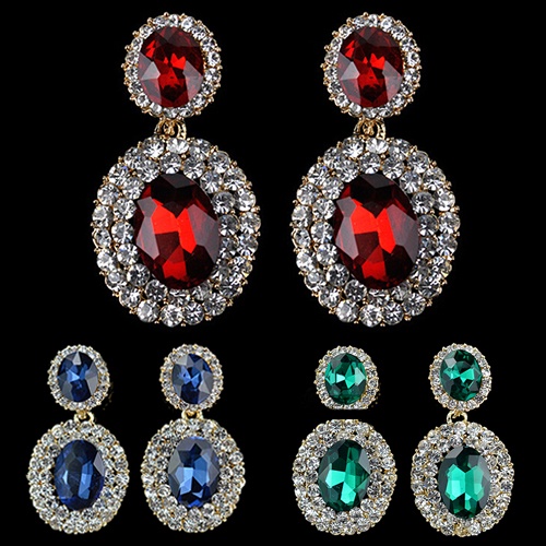 Hu Hu Hu Hu Hu Alat Bantu Pasang Kacamata♡ Anting Tusuk Gantung Bentuk Oval Geometri Hias Berlian Imitasi Gaya Vintagemewah Untuk Wanita