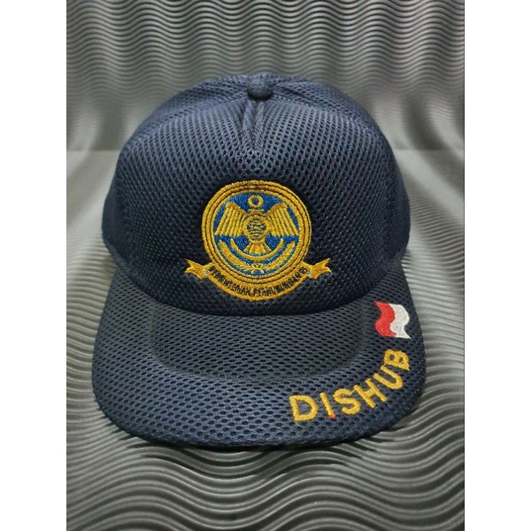 Topi jaring Biru Dongker Lingkar | Topi jala Logo kuning  | Topi jaring pria | topi pria dewasa