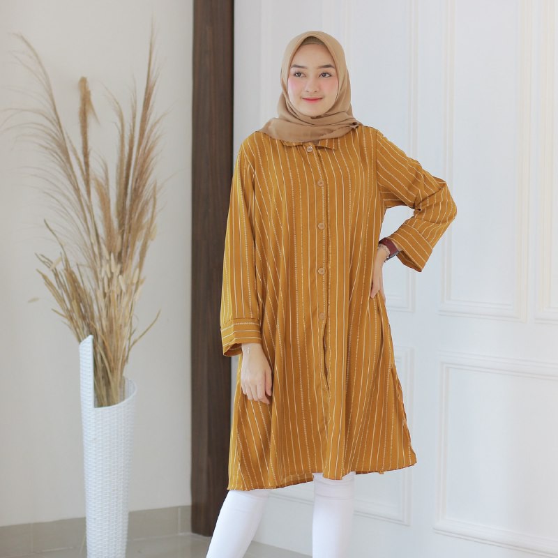 EMILIA - jual tunik motif stripe garis vertikal murah kualitas butik busui friendly fixpose outfix