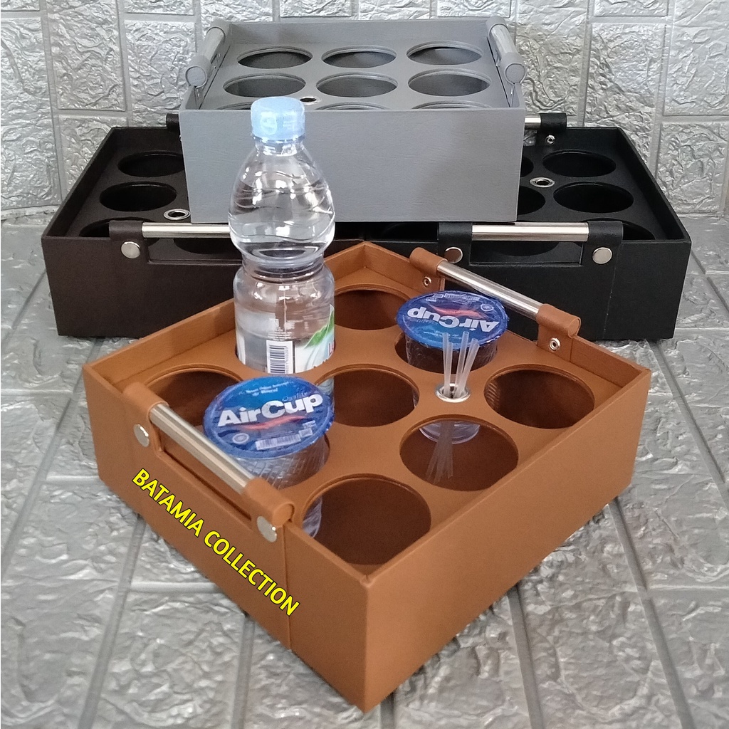 Jual Tempat Aqua Gelas Botol Isi 9 Multifungsi 2 In 1 Nampan Tray Kulit Sintetis Keranjang Air 7298