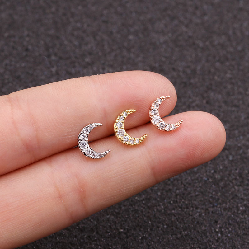 1 Pc 925 Perakjarum Anting Zirkon Bulan Mini Bulan Sederhana Anting Pejantan Anting Tindik Mini