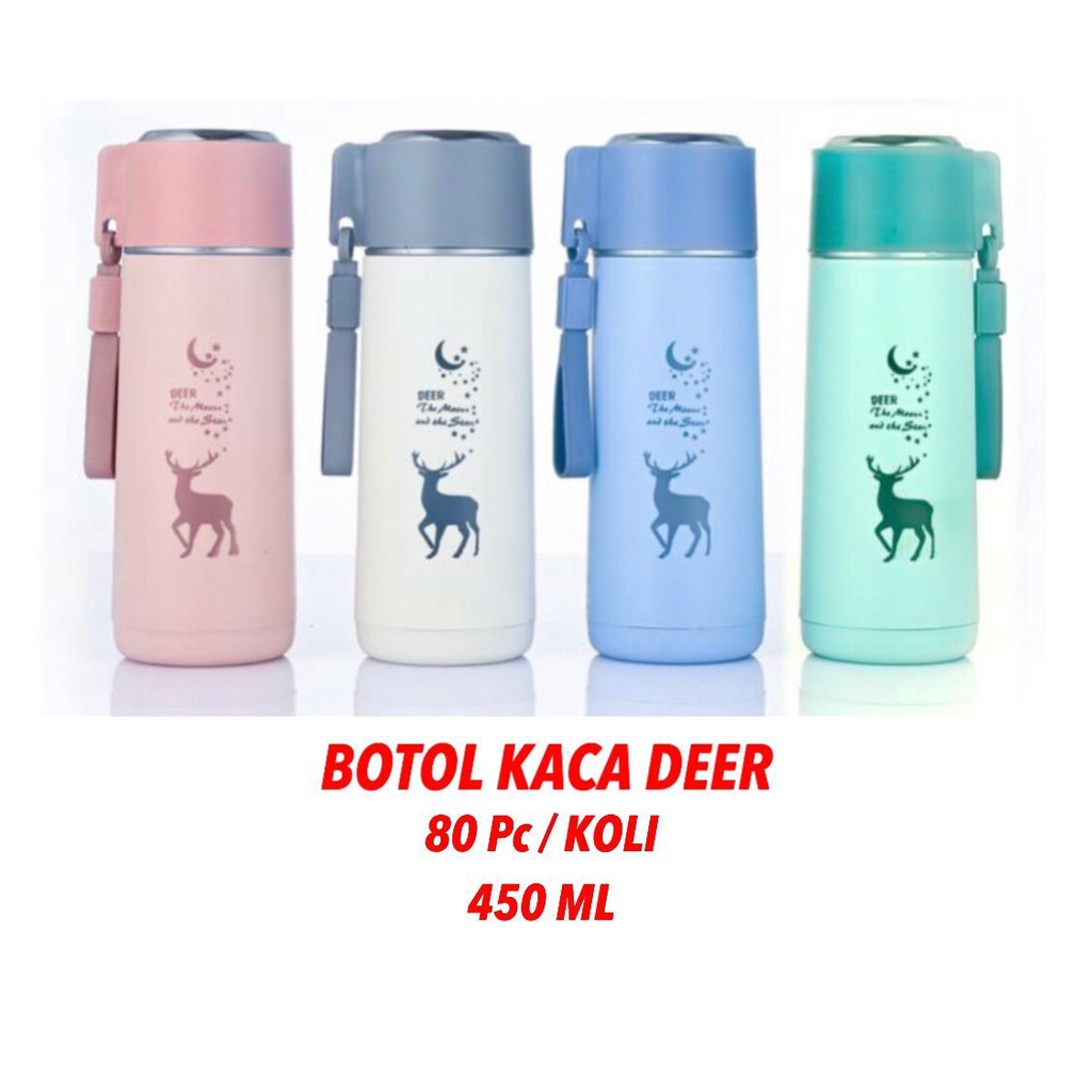 Termurah BOTOL KACA DEER / BOTOL MINUM KACA MOTIF RUSA / FRESH GLASS / WATER GLASS BOTTLE 450 ml