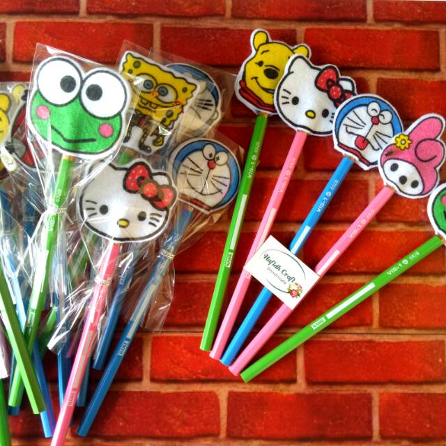 

Pensil hias karakter isi 12pcs/pensil flanel/souvenir ultah anak