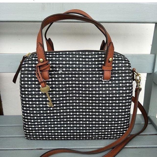Tas fossil rachel satchel black stripe original bag