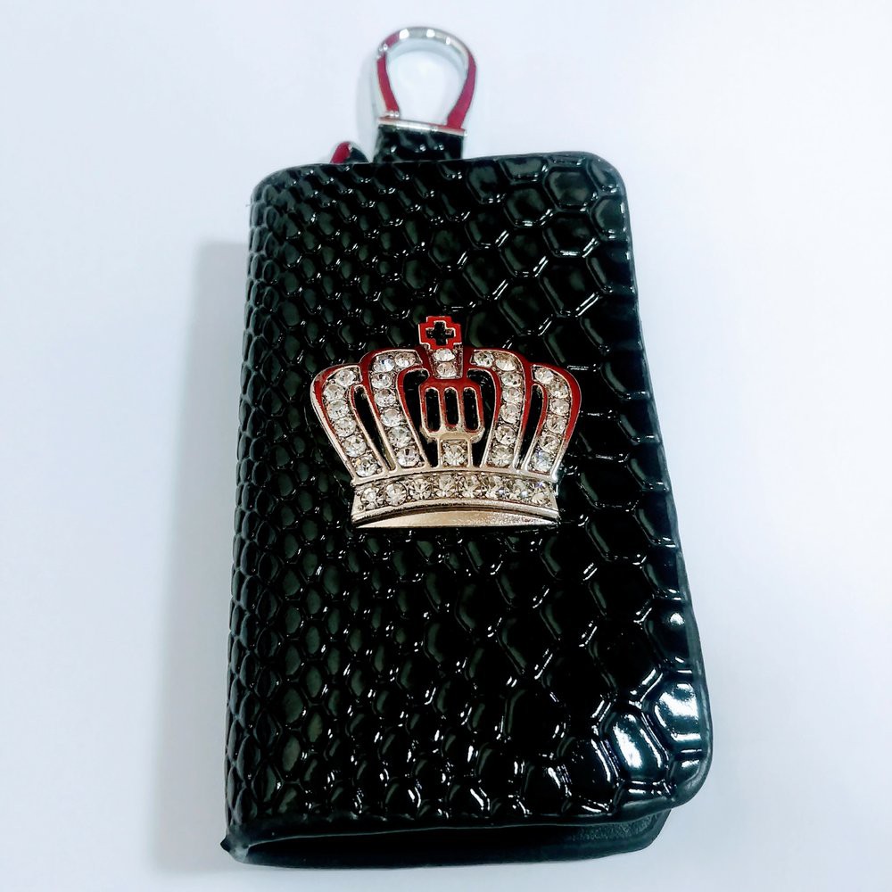 dompet stnk mobil motor + gantungan kunci motif logo crown mahkota HITAM