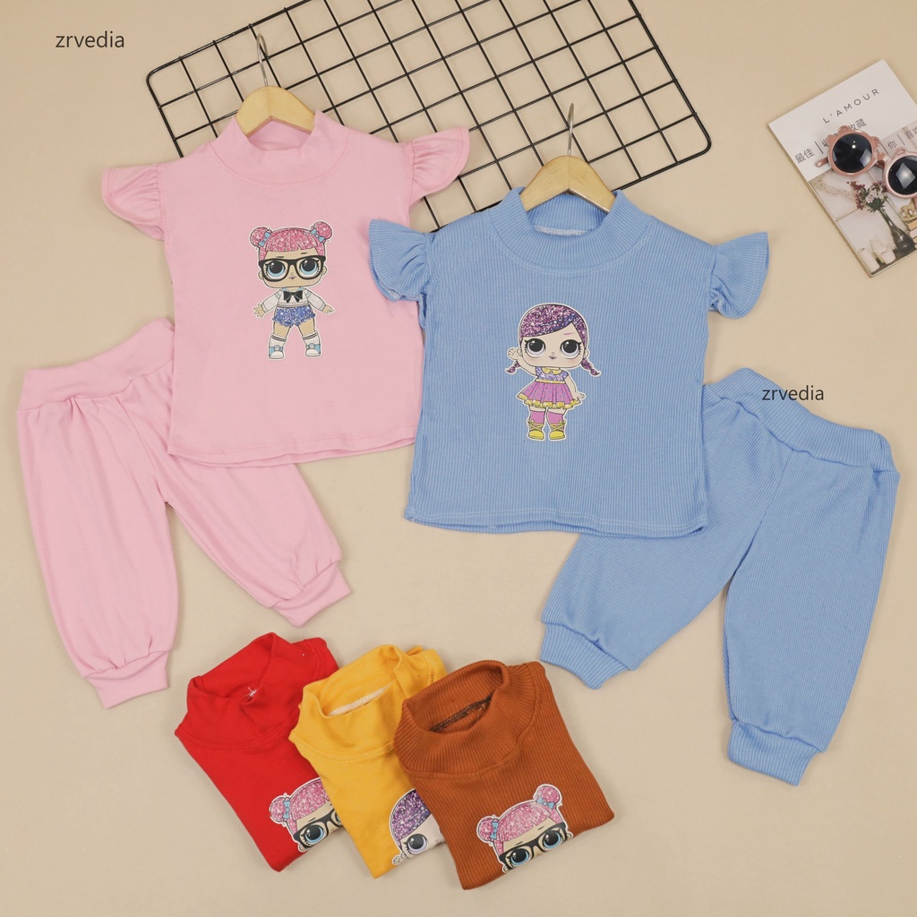 Set Ghina Bayi 1-2 Tahun / 6-24 Bulan Setelan Bayi Karakter IMPORT Celana Jogger Perempuan Polos Baju Tidur Kiosbalitaaprillia