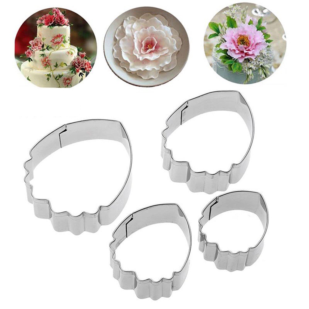 REBUY Stainless Steel Biscuit Mold Peony Flower Baking Tool Cookie Cutter Bakeware DIY 4pcs Kitchen Cake Chocolate Stencil Fondant Mould/Multicolor