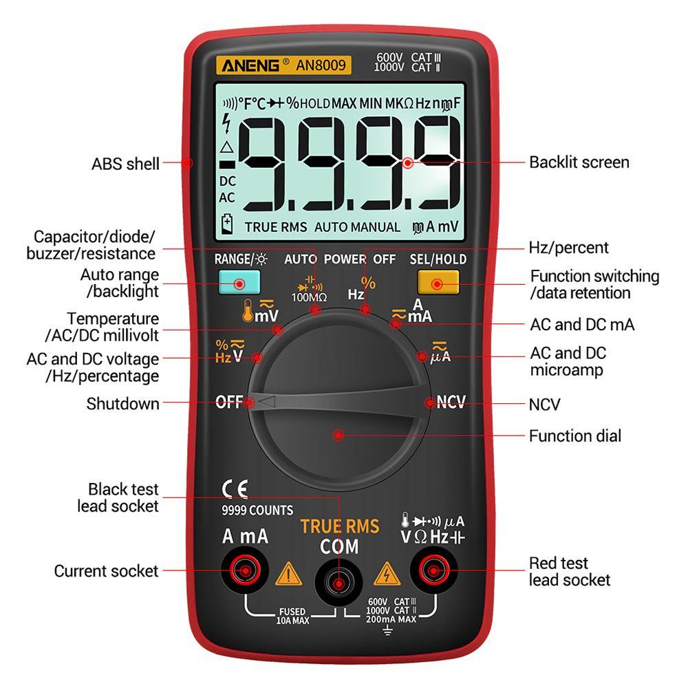 POPULAR Populer Digital Smart Multimeter ANENG AN8009 99999hits Transistor Tester Pengukur Kapasitansi Listrik Otomotif