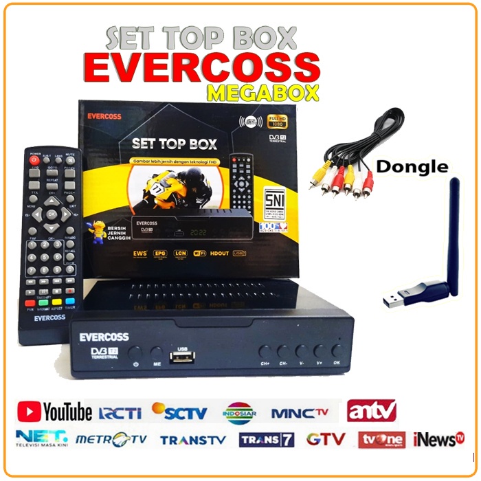 STB SET TOP BOX EVERCOSS DVB T2 TV DIGITAL CHANNEL ORIGINAL WIFI BISA YOUTUBE