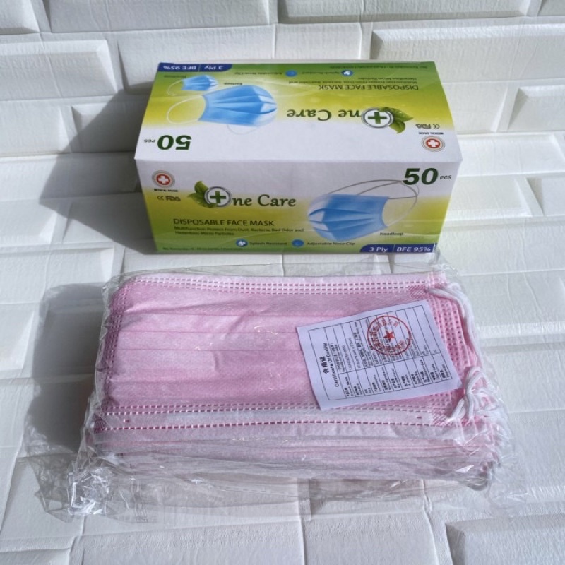 Masker Dewasa 3ply Warna Face mask earloop 3 ply isi 50pcs One care kemenkes