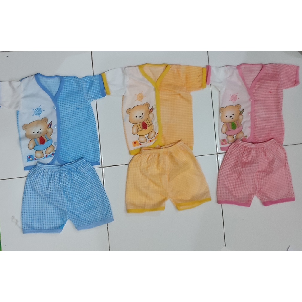 1/2 Lusin Setelan Baju Bayi lengan pendek+celana pendek kotak bahan halus