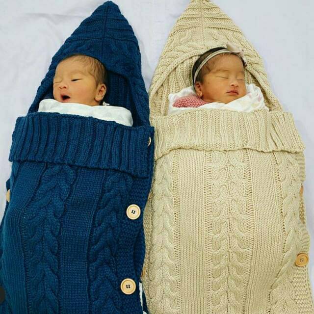 Sleeping Bag Rajut Selimut Bedong Bayi jaket rajut  knit jacket Hoodie bedong lembut Muslin Nerf