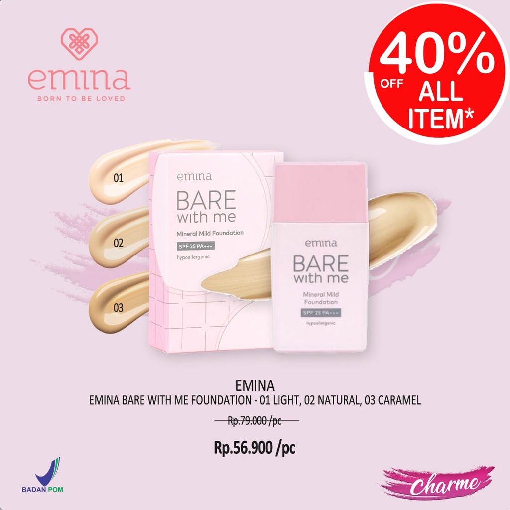 (READY &amp; ORI) Emina Bare With Me Foundation Alas Bedak