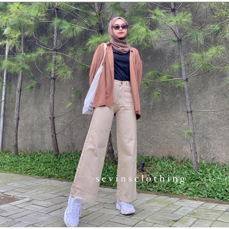 Sevins - celana panjang highwaist kulot jeans latte/kulot jeans cream/kulot wanita