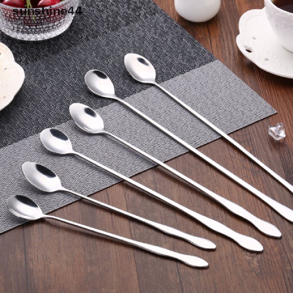 Sunshine 1pc Sendok Aduk Es Batu / Kopi Gagang Panjang Bahan stainless steel  .