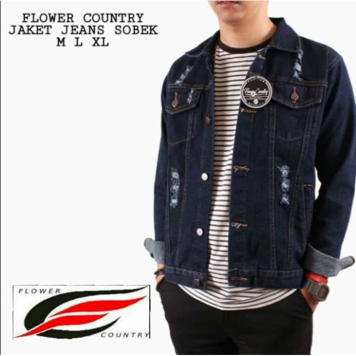 PROMO BISA COD] Jaket Jeans Pria Sobek / Jaket Jeans Ripped Pria Biru Muda Murah Gaya (2pcs-1kg