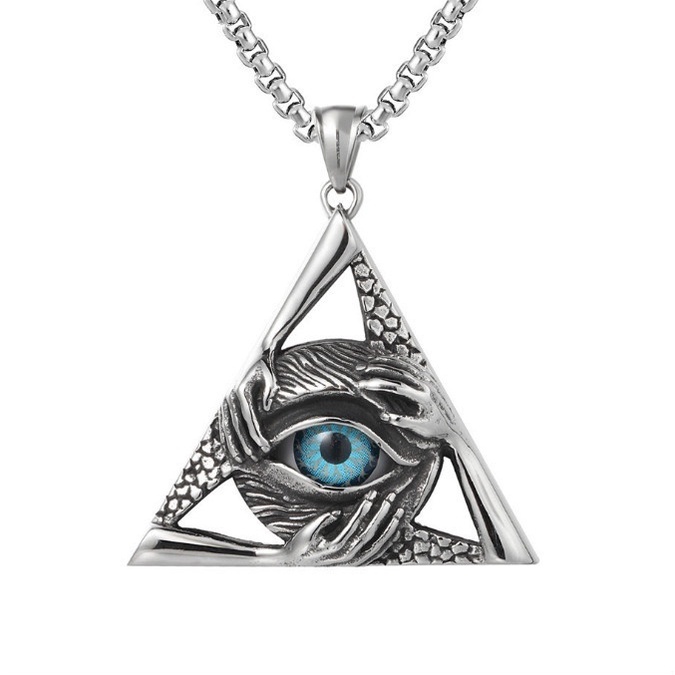 Kalung Rantai Liontin Mata Segitiga Masonic Bahan Titanium Steel Warna Silver Gaya Retro Vintage Untuk Pria