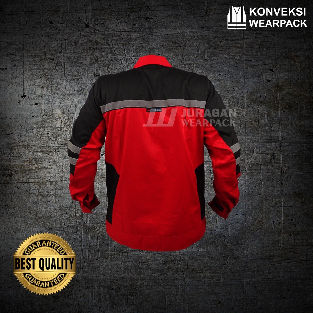 Wearpack Safety Terbaik Model Semijaket Warna Merah Kombinasi Hitam