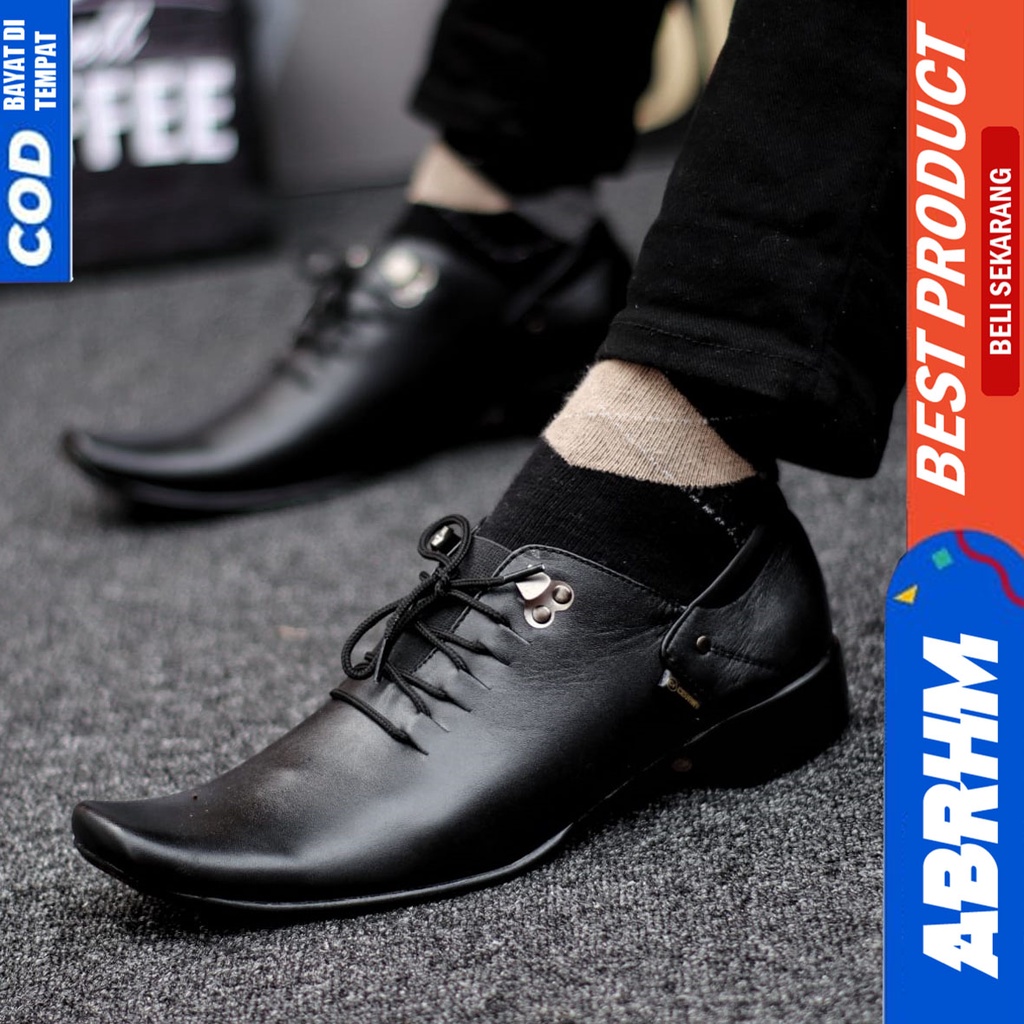 Sepatu Pantofel Kerja Kantor Kulit Asli Formal Hitam Pria Abrhm Bones