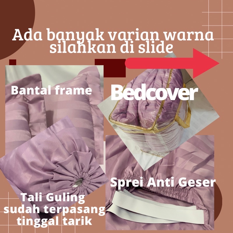 Bedcover set Sprei Mikro Tensel motif Salur Aneka Warna