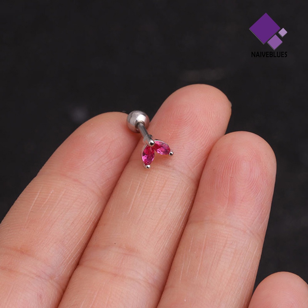 1pc Anting Stud Cubic Zirconia Bentuk Barbel Untuk Wanita