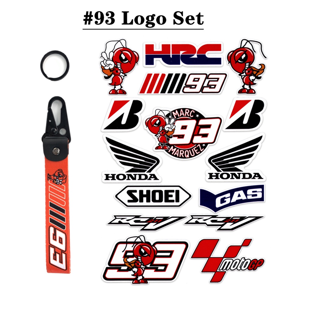 Set Stiker Decal Helm Motor marquez 93 Bahan pvc Nilon Anti Air + Gantungan Kunci