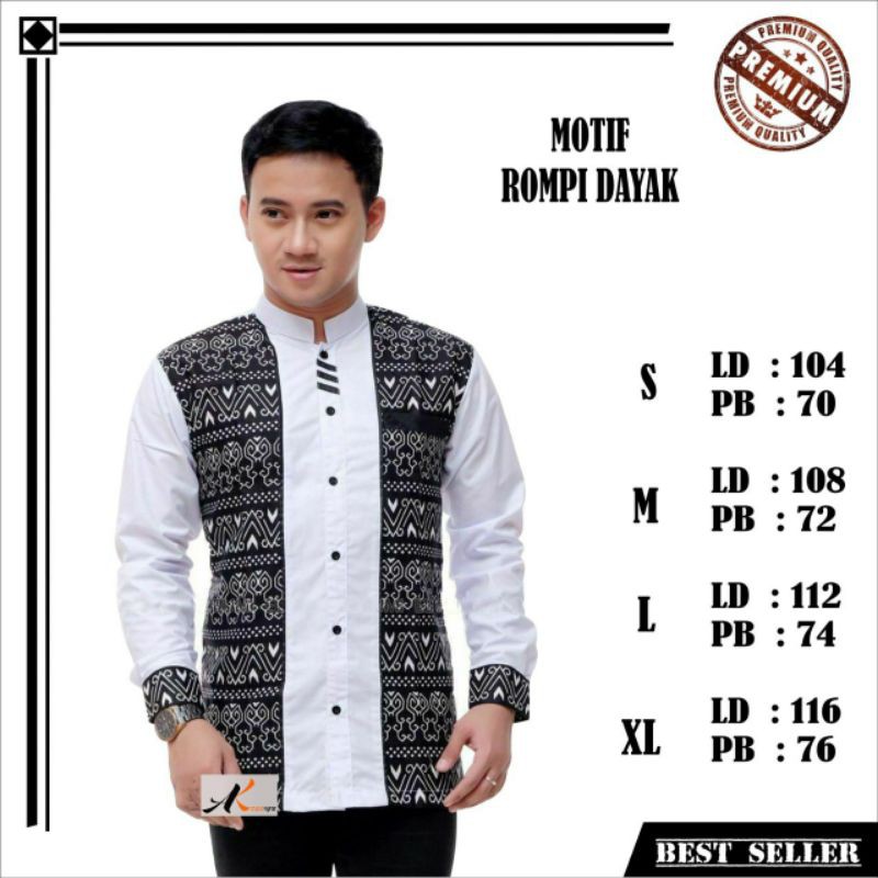 BAJU KOKO BATIK TERBARU, BAJU KOKO MOTIF ROMPI DAYAK