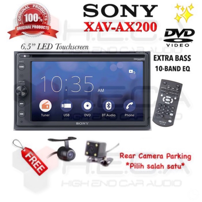 Sony XAV-AX200 Head Unit Tape Mobil XAV AX200 Double din Apple Car play Android Auto + Kamera Mundur