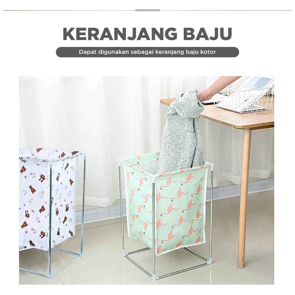 Keranjang Baju Serbaguna Laundry Bag Bahan Kain Kuat Stainless Steel Perlengkapan Rumah Tangga Import - G4 - Comforthomes