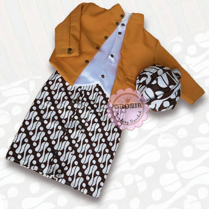 Setelan Beskap Anak Jarik instan dan Blangkon Jogja