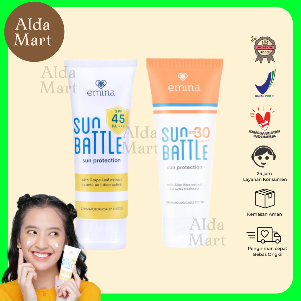 ✿ALDA MART✿ Emina Sunblock | Sun Battle SPF 45 | Sun Protection Spf 30 Tabir Surya Wajah