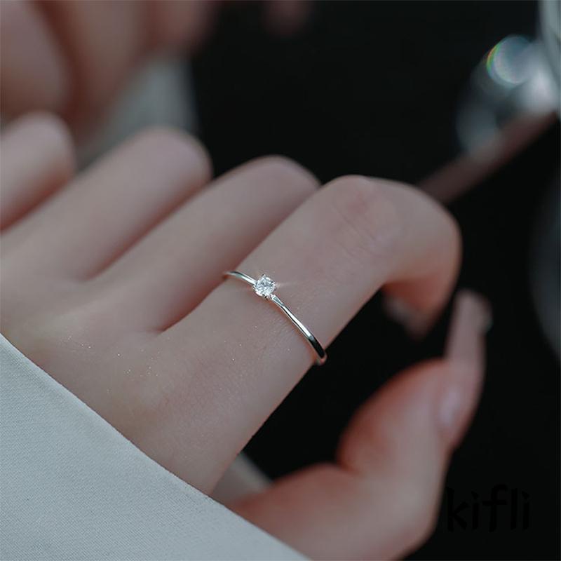 Cincin 925 Silver Model Terbuka Aksen Berlian Tunggal Untuk Wanita