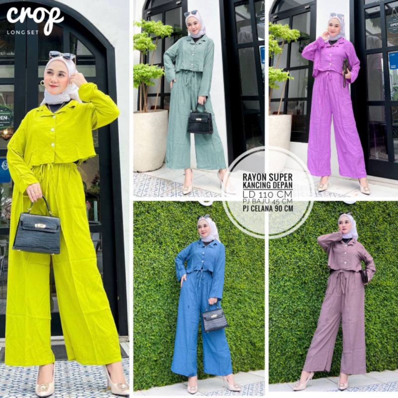 Setelan crop kancing premium lengan panjang//djakastore