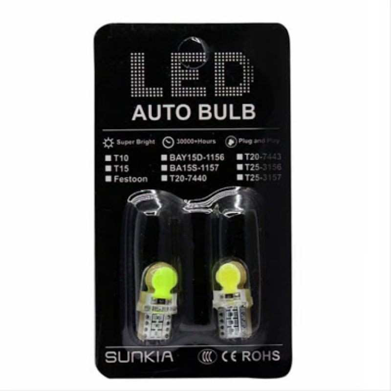 Lampu Mobil LED T10 W5W 2 COB 2PCS putih short model