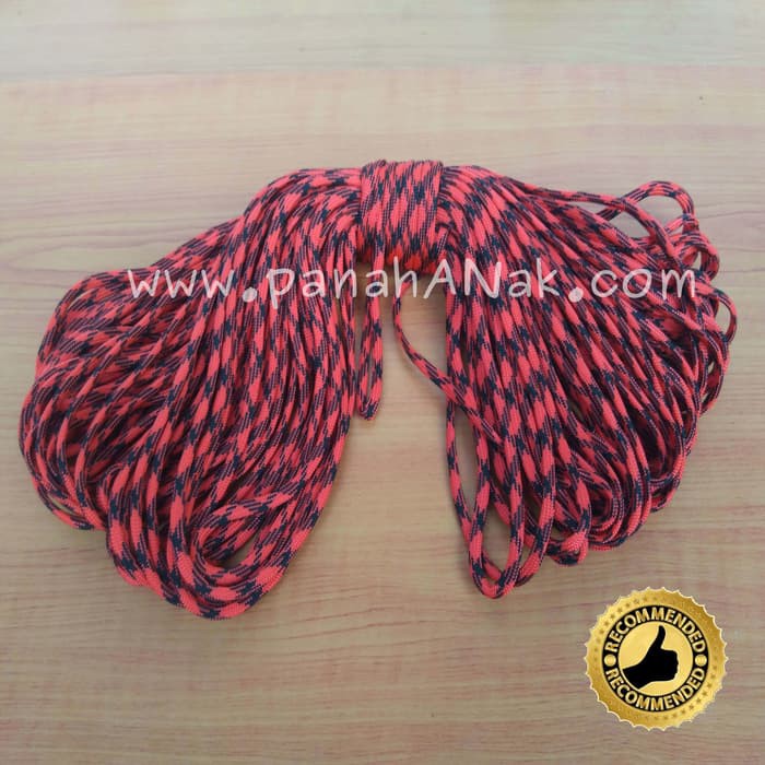  Tali  Paracord  4 mm Warna Kombinasi Merah Hitam 7 strand 