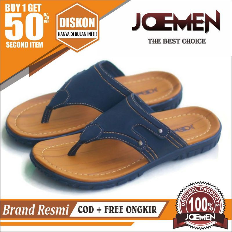 JOEMEN Sandal Jepit Casual Kulit Pria Terbaru Kekinian Kondangan Lebaran Slop Sendal Cowok Import