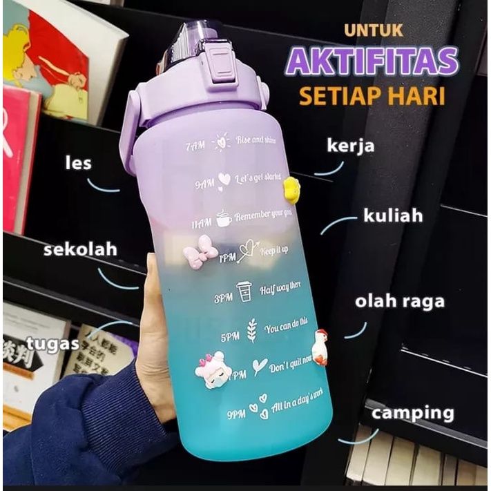 Botol Minum 2 L Tumbler Jumbo 2000ml Botol Motivasi Rainbow BPA FREE