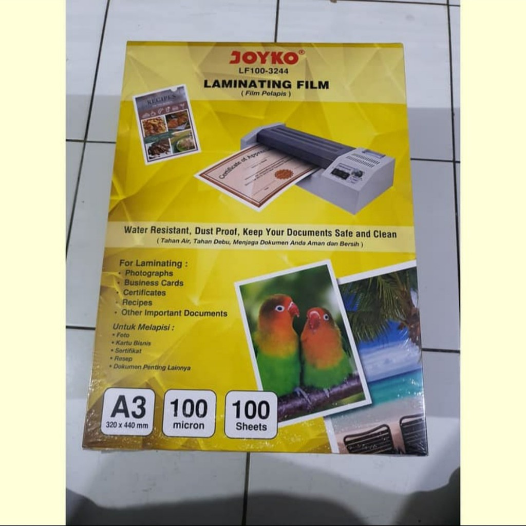 

Plastik laminating A3 joyko 100 micron laminasi panas