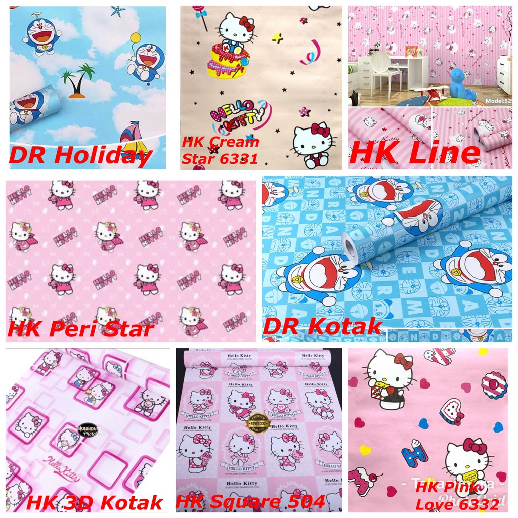 WALLPAPER DINDING KARAKTER HELLO KITTY DORAEMON HK Stitch Tayo Frozen Wallsticker 45 Cm X 10 M