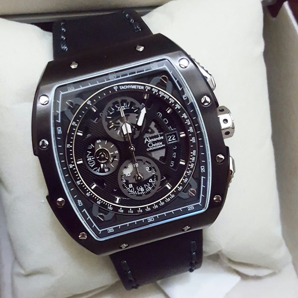 Alexandre Christie Original AC6411 -Jam Tangan Pria-Kulit Black