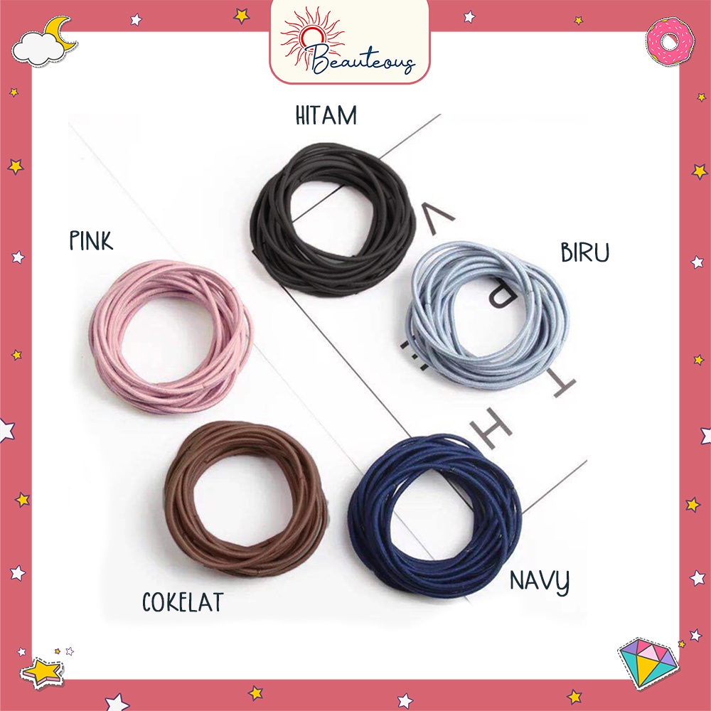 Ikat Rambut Tali Karet Rambut Elastis Warna Warni Free Pouch Scrunchie Korea Cantik