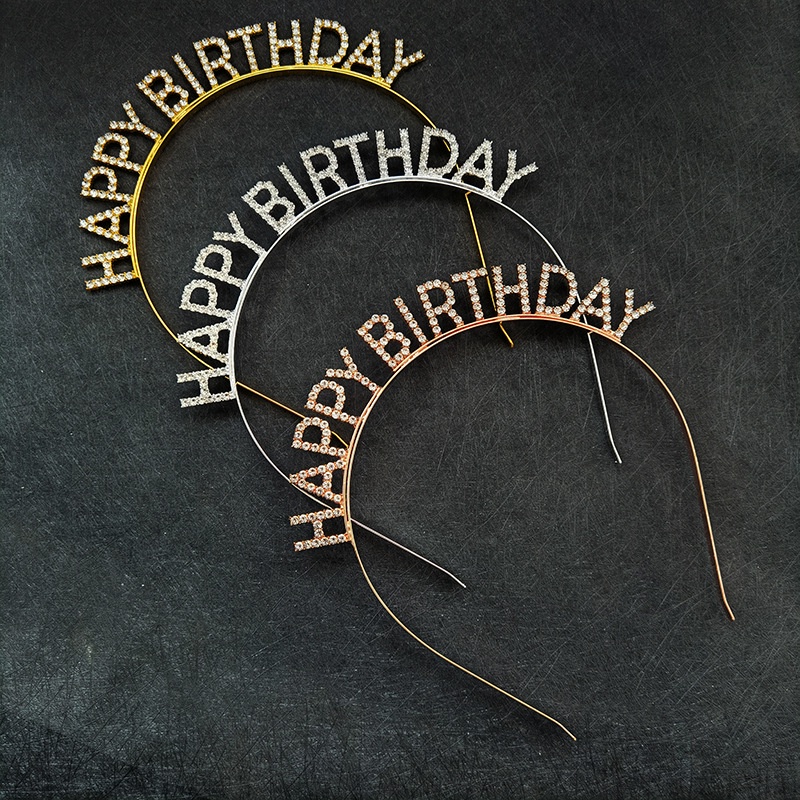 PartyHouse.Medan Bandana / Bando Mahkota Happy Birthday Aksen Berlian Imitasi