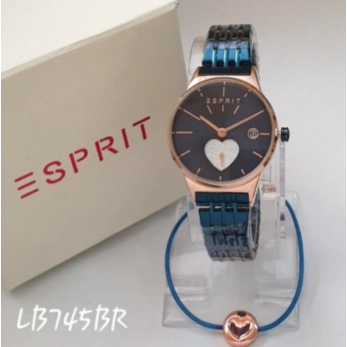 JAM TANGAN WANITA ESPRIT P100 TALI RANTAI CHRONO DETIK BAWAH TANGGAL AKTIF DM 3.2CM FREE BOX  || JAM TANGAN FASHION WANITA RANTAI