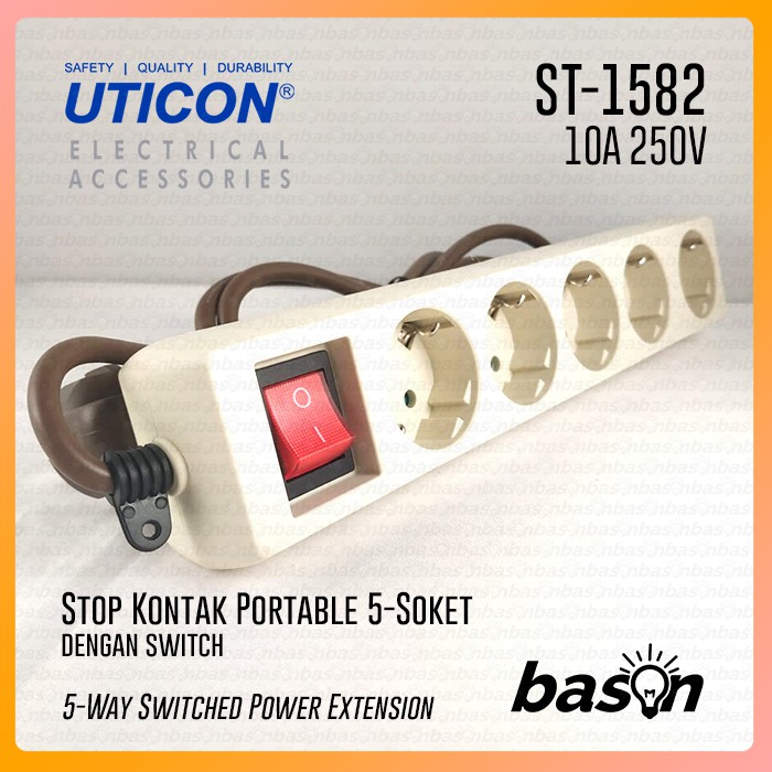 UTICON ST1582 Power Extension - Stop Kontak 5Lubang 1.5Meter Arde dengan saklar on off