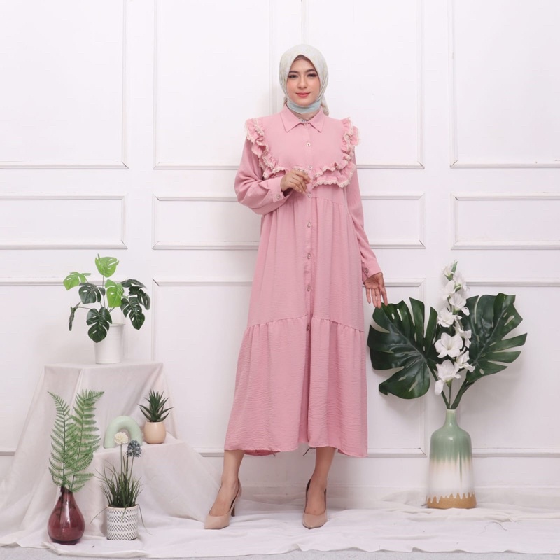 TUNIK DRESS MIDI AKASA CRINKLE JUMBO XXL BIGSIZE MUSLIM POLOS RAYON MURAH PGMTA GROSIR KERAH KANCING