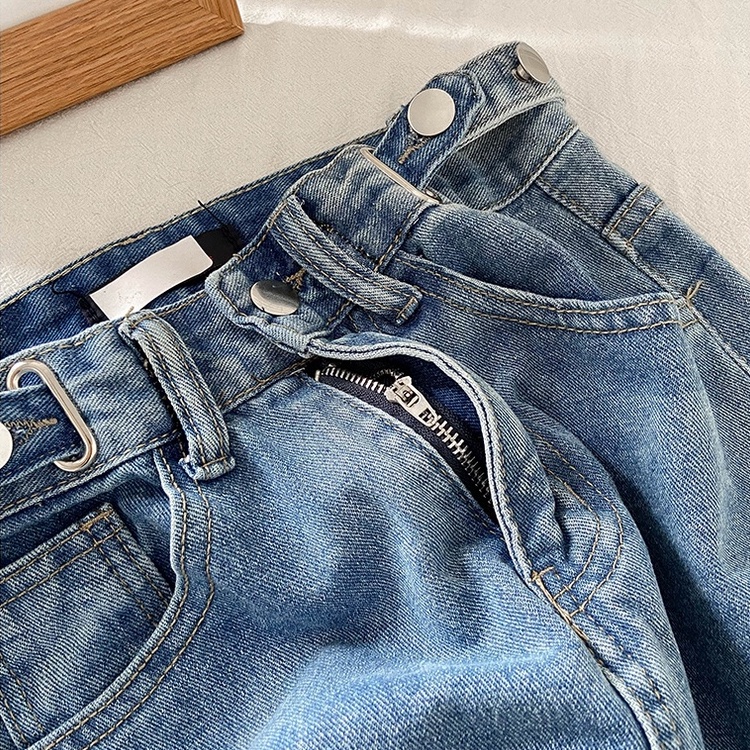 Retro pinggang tinggi longgar lurus denim gadis mahasiswa celana lebar kaki serbaguna jeans(Peta fisik）