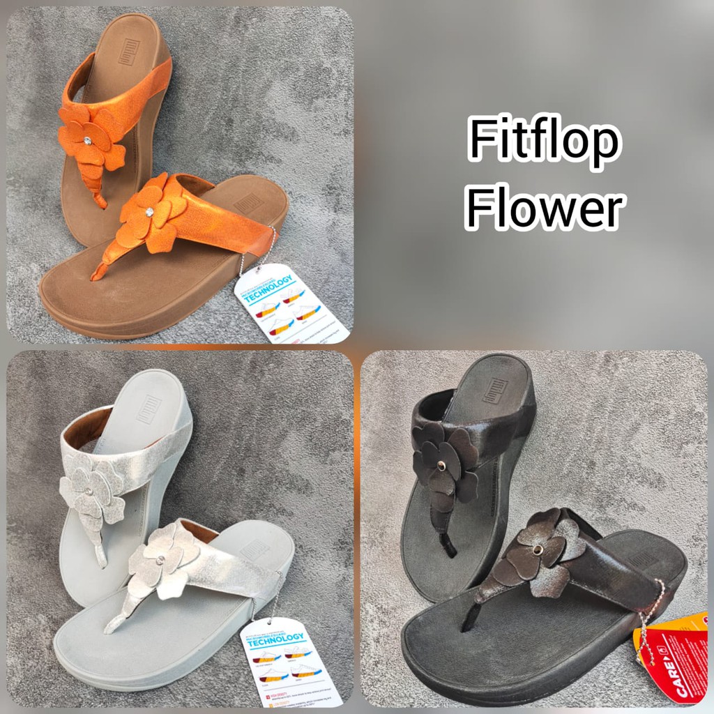 Sandal Wanita Fitflop Lulu Flower Flip Jepit Sandal Wedges Wanita Import Branded Tinggi 4cm