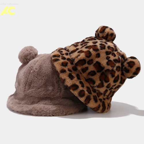 Topi Bucket Bahan Bulu Lembut Ada Pompom Kuping Panda / Topi Bucket Wanita Dewasa Ada Pom pom Bahan 
