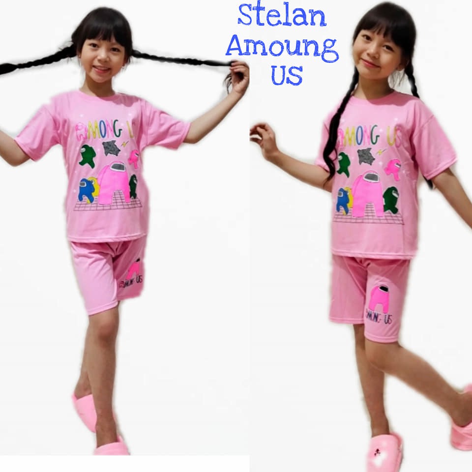 Stelan anak cewek Ls Katun Among Us - stelan anak Motif Amonng Us - baju santai anak cewek - BAJU ANAK CEWEK-1