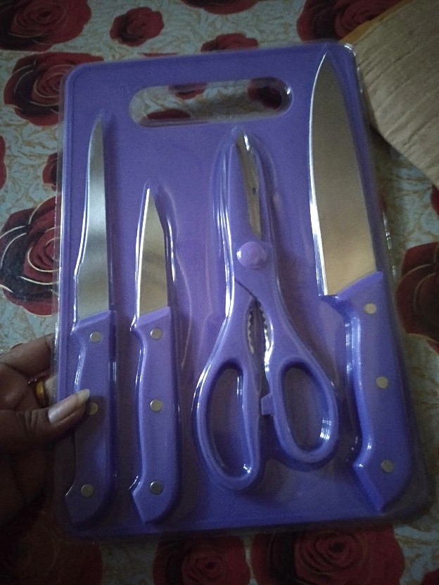 Pisau Set Talenan 5 In 1 Kode J2 L / Pisau Dapur / Roti / Daging / Gunting Sayur